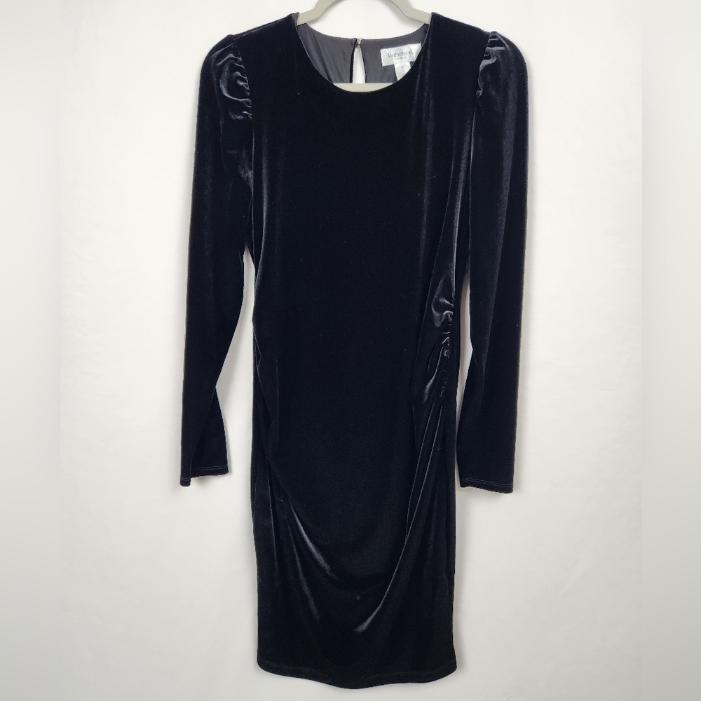 Motherhood Maternity Women's Long Sleeve Velvet Side Ruched Bodycon Dress Size M